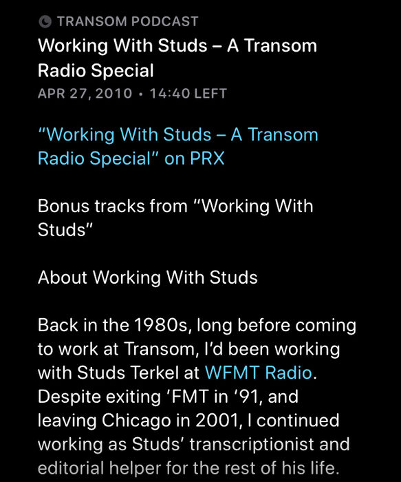 Worth a listen: An episode on Studs Terkel